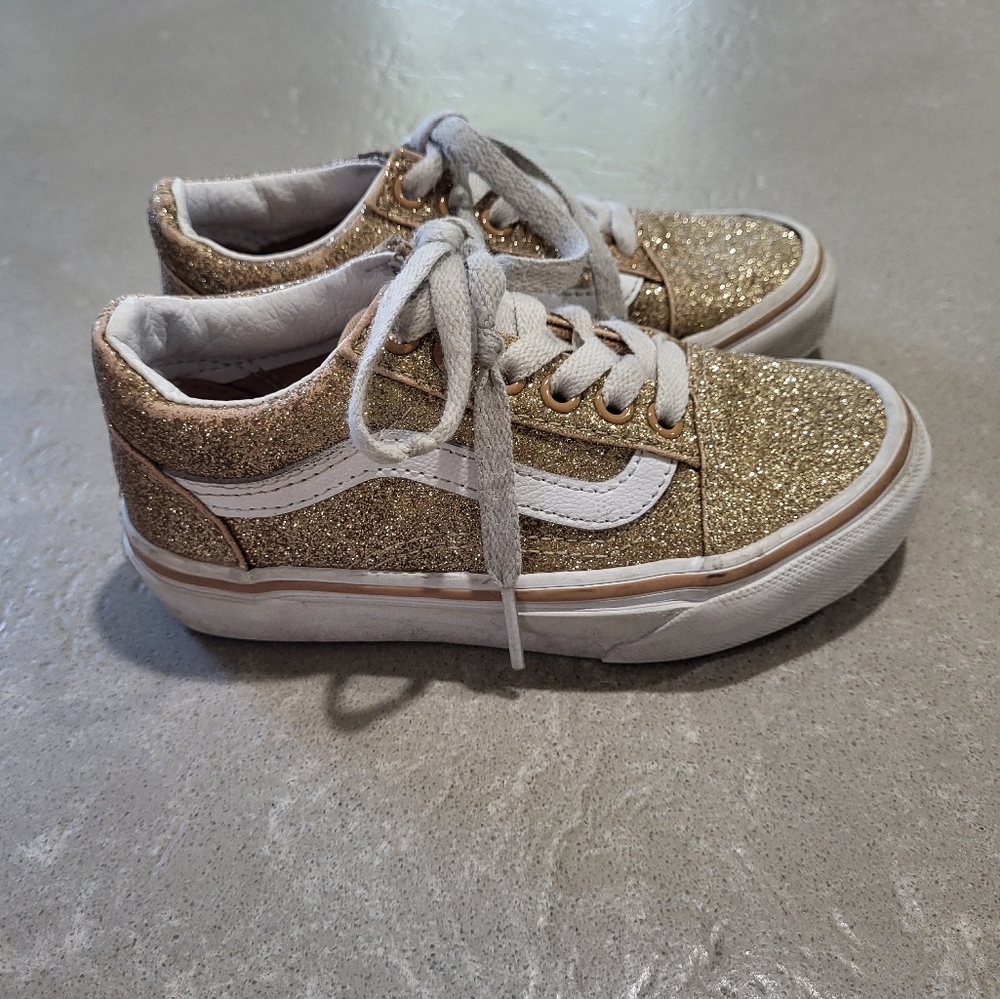 Vans Toddler Old Skool Skate Shoes Glitter Brazilian Gold Sz 11